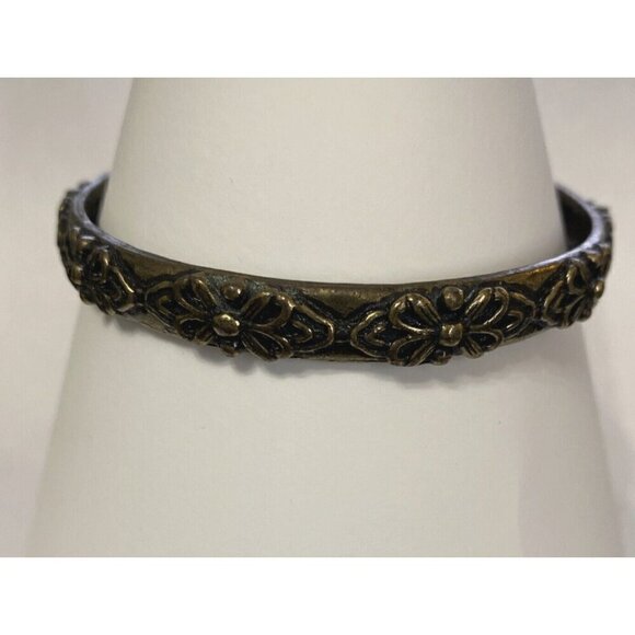 Brass Bangle Bracelet 2 1/8" Ornate Floral Design - Picture 4 of 4